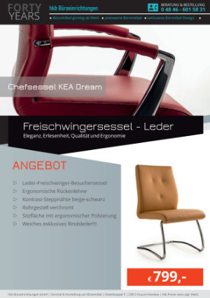 Angebot Freischwingersessel - Leder aus der Kollektion Chefsessel KEA Dream von der Firma HKB Büroeinrichtungen GmbH Husum